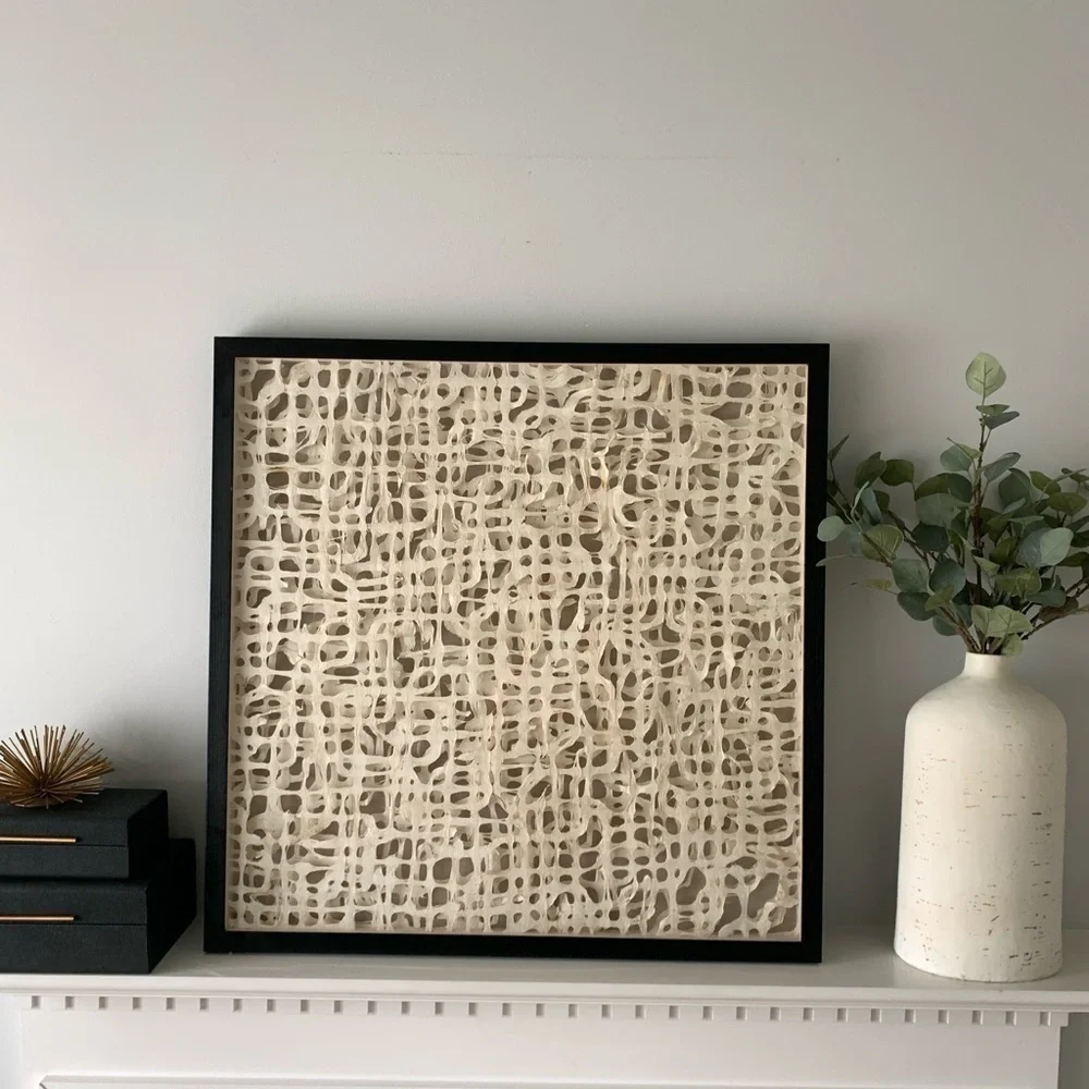 MCM‎ Organic Modern Wall Art in Paper and Muslin in a Shadowbox Frame linen